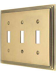 Mid-Century Toggle Switch Plate - Triple Gang in Antique Brass.